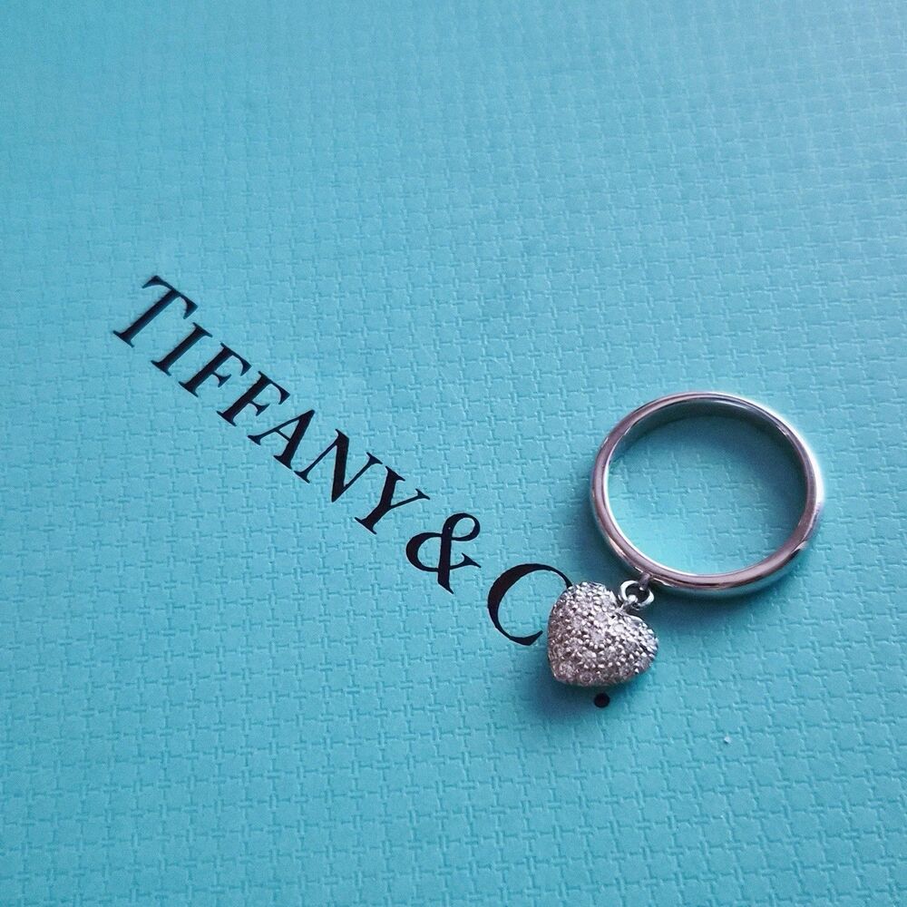 RARE Tiffany & Co. Platinum PT950 Pavé Diamond Dangle Heart Cluster Ring